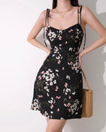 Load image into Gallery viewer, Calla Floral Tie Strap Mini Dress in Black