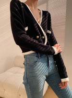 Load image into Gallery viewer, Pearl Contrast Cardigan - Black