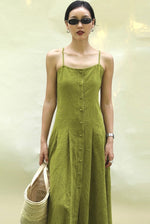 Load image into Gallery viewer, Textured Button Cami Midi Dress in Green