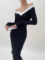 Load image into Gallery viewer, Off Shoulder V Long Sleeve Bodycon Dress