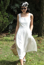 Load image into Gallery viewer, Tencel Blend Criss Cross Back Button Midi Dress in White