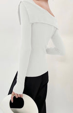 Load image into Gallery viewer, Off Shoulder Foldover Knit Top in White