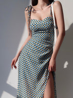 Load image into Gallery viewer, Geometric Printed Tie Strap Wrap Slit Dress