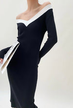 Load image into Gallery viewer, Off Shoulder V Long Sleeve Bodycon Dress