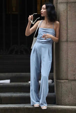Load image into Gallery viewer, Tencel Blend Halter Pocket Maxi Jumpsuit in Blue