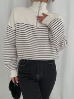 Load image into Gallery viewer, Half Zip Striped Ribbed Sweater in White