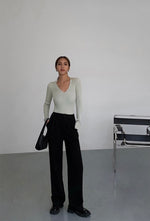 Load image into Gallery viewer, Classic V Ribbed Long Sleeve Top - Sage