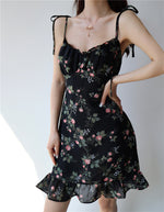 Load image into Gallery viewer, Genevieve Floral Tie Strap Cami Mini Dress in Black