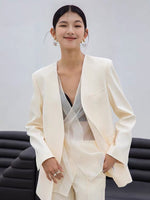 Load image into Gallery viewer, Tailored Duo Layer Tie Blazer in Cream