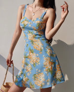 Load image into Gallery viewer, Bulbine Floral Tie Strap Mini Dress in Blue