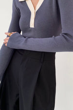 Load image into Gallery viewer, Contrast Collar Polo Knit Top