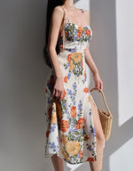 Load image into Gallery viewer, Petal Floral Tie Strap Slit Dress in Print
