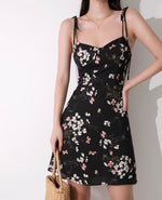 Load image into Gallery viewer, Calla Floral Tie Strap Mini Dress in Black