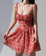 Load image into Gallery viewer, Zonal Floral Tie Strap Mini Dress in Red