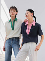 Load image into Gallery viewer, Contrast Collar Polo Tee in White