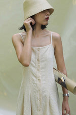 Load image into Gallery viewer, Textured Button Cami Midi Dress in Cream