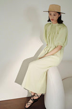 Load image into Gallery viewer, 2-Way Seersucker Puff Sleeve Maxi Dress in Lime