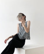 Load image into Gallery viewer, Sleeveless Tweed Fray Top in Grey
