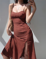 Load image into Gallery viewer, Bronzette Polka Tie Strap Slit Dress