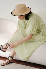 Load image into Gallery viewer, 2-Way Seersucker Puff Sleeve Maxi Dress in Lime