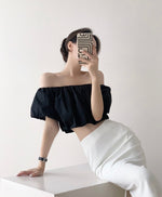 Load image into Gallery viewer, Cherelle Off Shoulder Cropped Bubble Top in Black