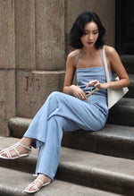 Load image into Gallery viewer, Tencel Blend Halter Pocket Maxi Jumpsuit in Blue