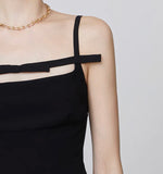 Load image into Gallery viewer, Cutout Bow Cami Mid Dress in Black