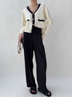 Load image into Gallery viewer, V Button Contrast Edge Pocket Cardigan in Cream