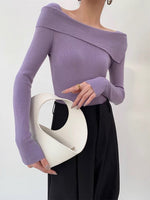 Load image into Gallery viewer, Off Shoulder Foldover Knit Top in Purple