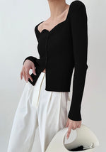 Load image into Gallery viewer, Bustier Button Slit Knit Top - Black