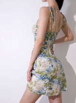 Load image into Gallery viewer, Dianthus Floral Tie Strap Mini Dress in Green