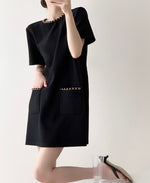 Load image into Gallery viewer, Chain Detail Pocket Shift Dress in Black