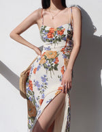 Load image into Gallery viewer, Petal Floral Tie Strap Slit Dress in Print
