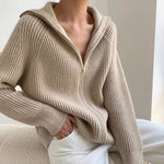 Load image into Gallery viewer, Classic Knitted Zip Sweater in Beige