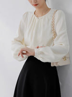 Load image into Gallery viewer, Pankou Button Long Sleeve Blouse in Cream