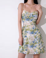 Load image into Gallery viewer, Dianthus Floral Tie Strap Mini Dress in Green