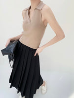 Load image into Gallery viewer, Knitted Sleeveless Polo Tank in Latte