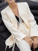 Load image into Gallery viewer, Tailored Duo Layer Tie Blazer in Cream