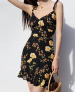 Load image into Gallery viewer, Bouquet Floral Tie Strap Cami Mini Dress in Black