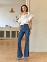Load image into Gallery viewer, Dasha High Rise Panel Slit Stretch Flare Jeans