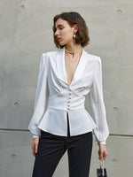 Load image into Gallery viewer, Brika Button Tuxedo Blouse
