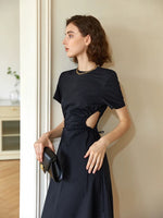 Load image into Gallery viewer, Zave Side Cutout Midi Dress in Black