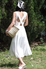 Load image into Gallery viewer, Tencel Blend Criss Cross Back Button Midi Dress in White