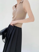 Load image into Gallery viewer, Knitted Sleeveless Polo Tank in Latte