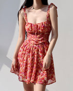 Load image into Gallery viewer, Zonal Floral Tie Strap Mini Dress in Red