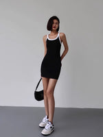 Load image into Gallery viewer, Cross Back Contrast Strap Bodycon Mini Dress in Black