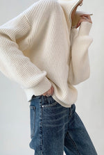 Load image into Gallery viewer, Half Zip Knitted Relaxed Sweater in Cream

