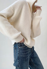 Load image into Gallery viewer, Half Zip Knitted Relaxed Sweater in Cream