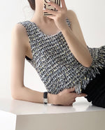 Load image into Gallery viewer, Sleeveless Tweed Fray Top in Grey