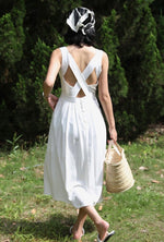 Load image into Gallery viewer, Tencel Blend Criss Cross Back Button Midi Dress in White